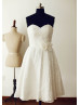 Strapless Sweetheart Ivory Lace Knee Length Wedding Dress